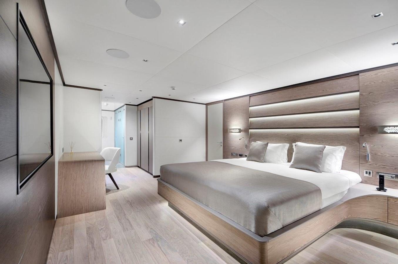 a large bedroom with a large bed aboard ALL ABOUT U 2 Yacht for Sale