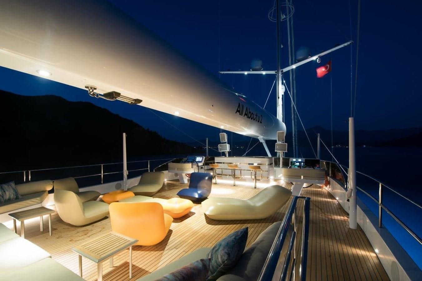 a deck with a pool and chairs aboard ALL ABOUT U 2 Yacht for Sale