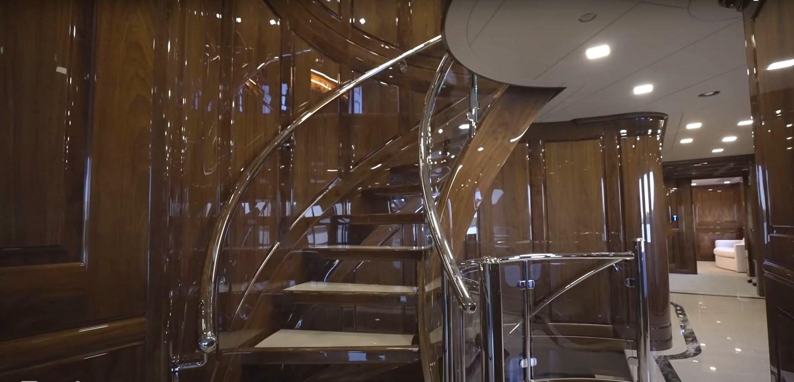 a large room with ladders and stairs aboard JACKPOT Yacht for Sale