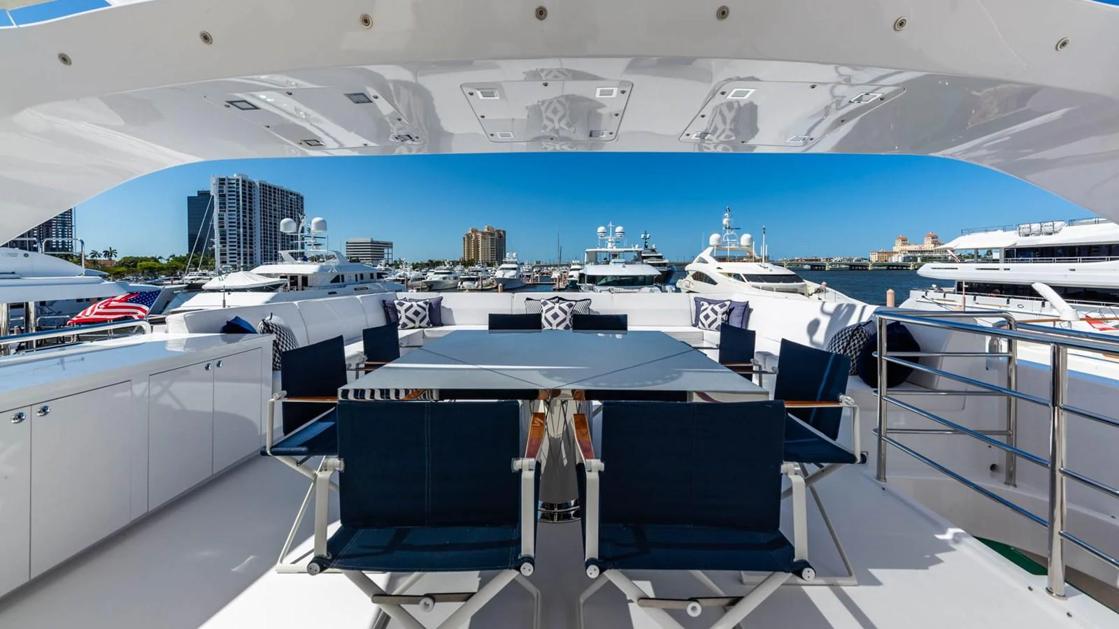 a boat docked at a pier aboard APRICITY Yacht for Sale