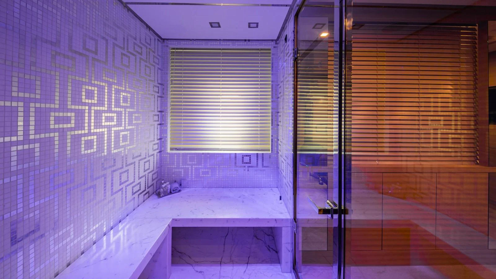 a room with a large tub and a window aboard APRICITY Yacht for Sale