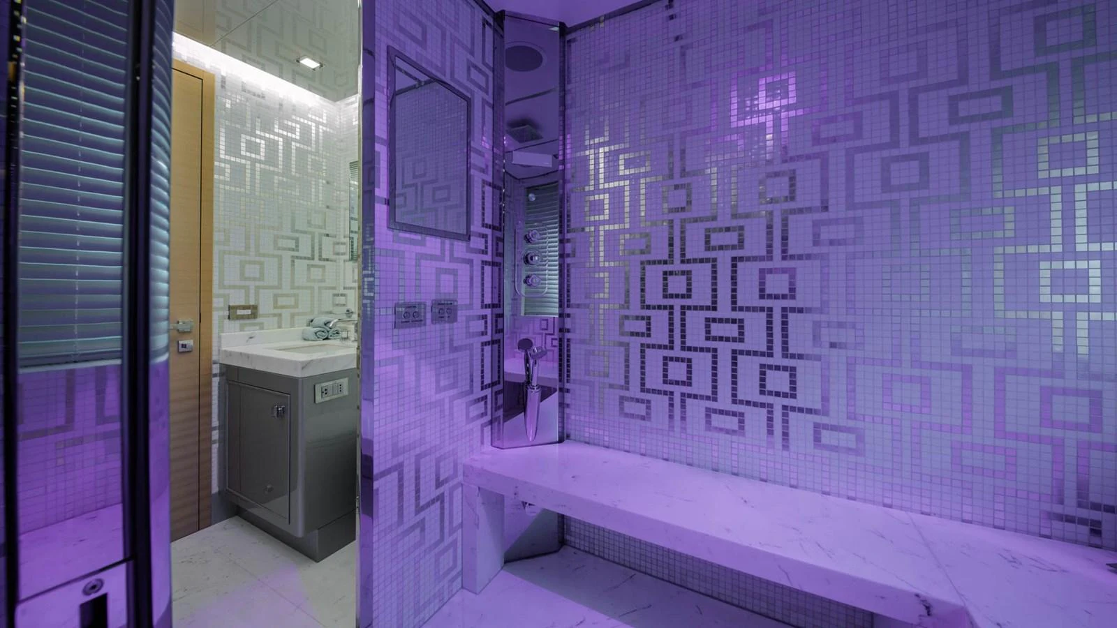 a bathroom with a tub and sink aboard APRICITY Yacht for Sale