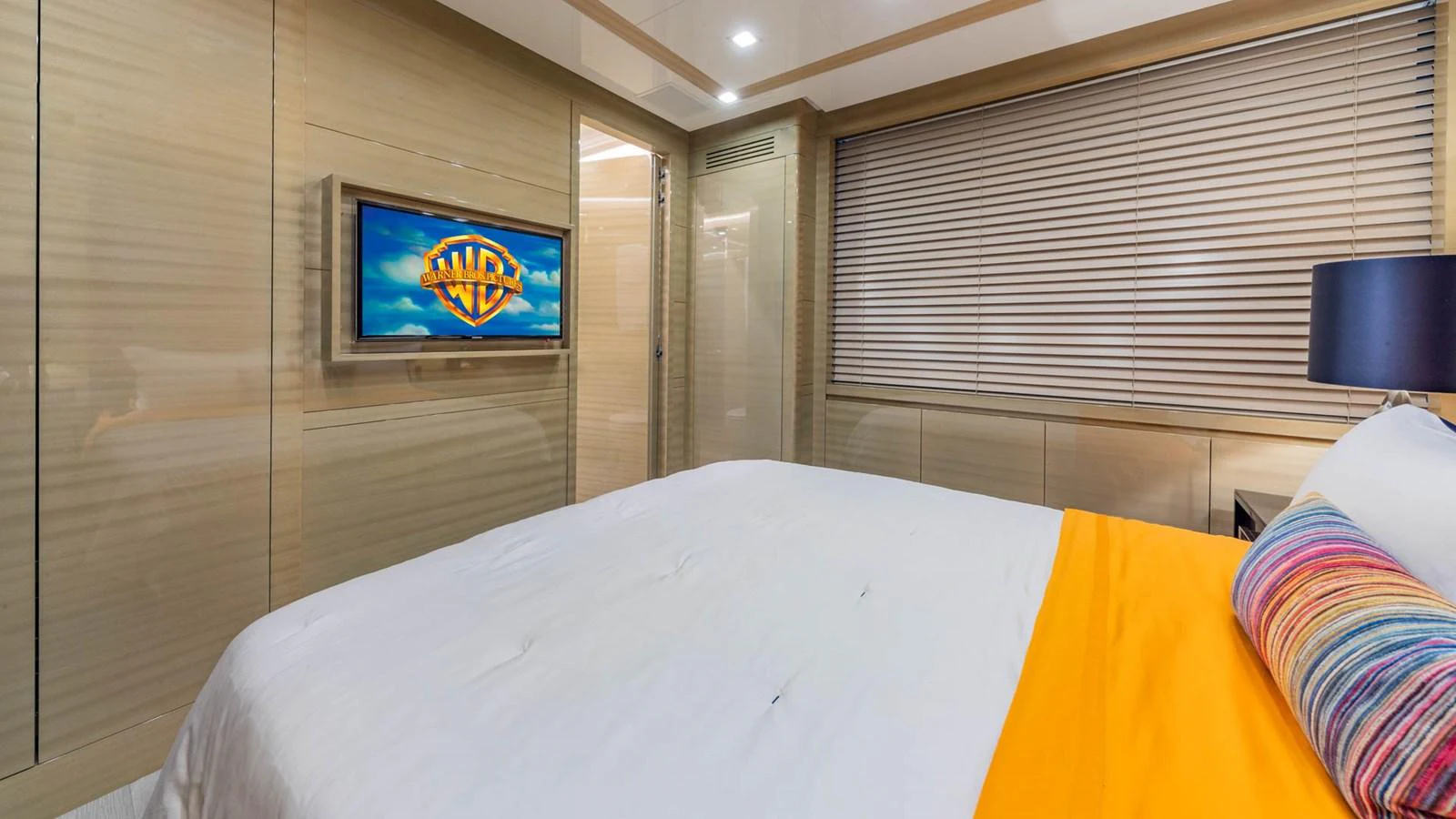 a bed in a room aboard APRICITY Yacht for Sale