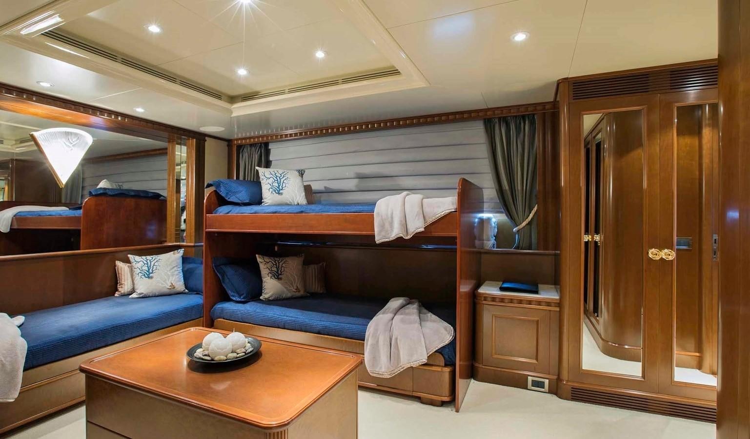 a room with a bed and a table aboard COME PRIMA Yacht for Charter