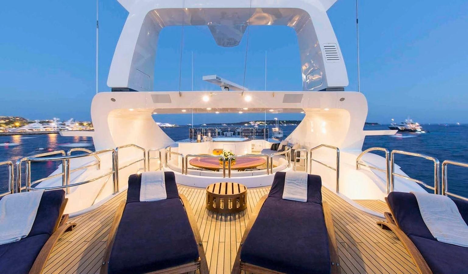 a deck with a view of the water and the city below aboard COME PRIMA Yacht for Charter