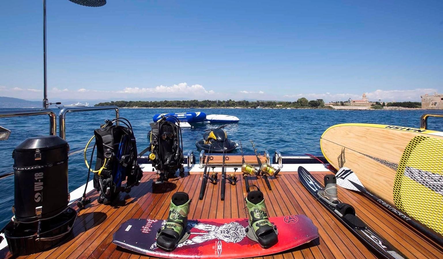 a boat with a large body of water in the background aboard COME PRIMA Yacht for Charter