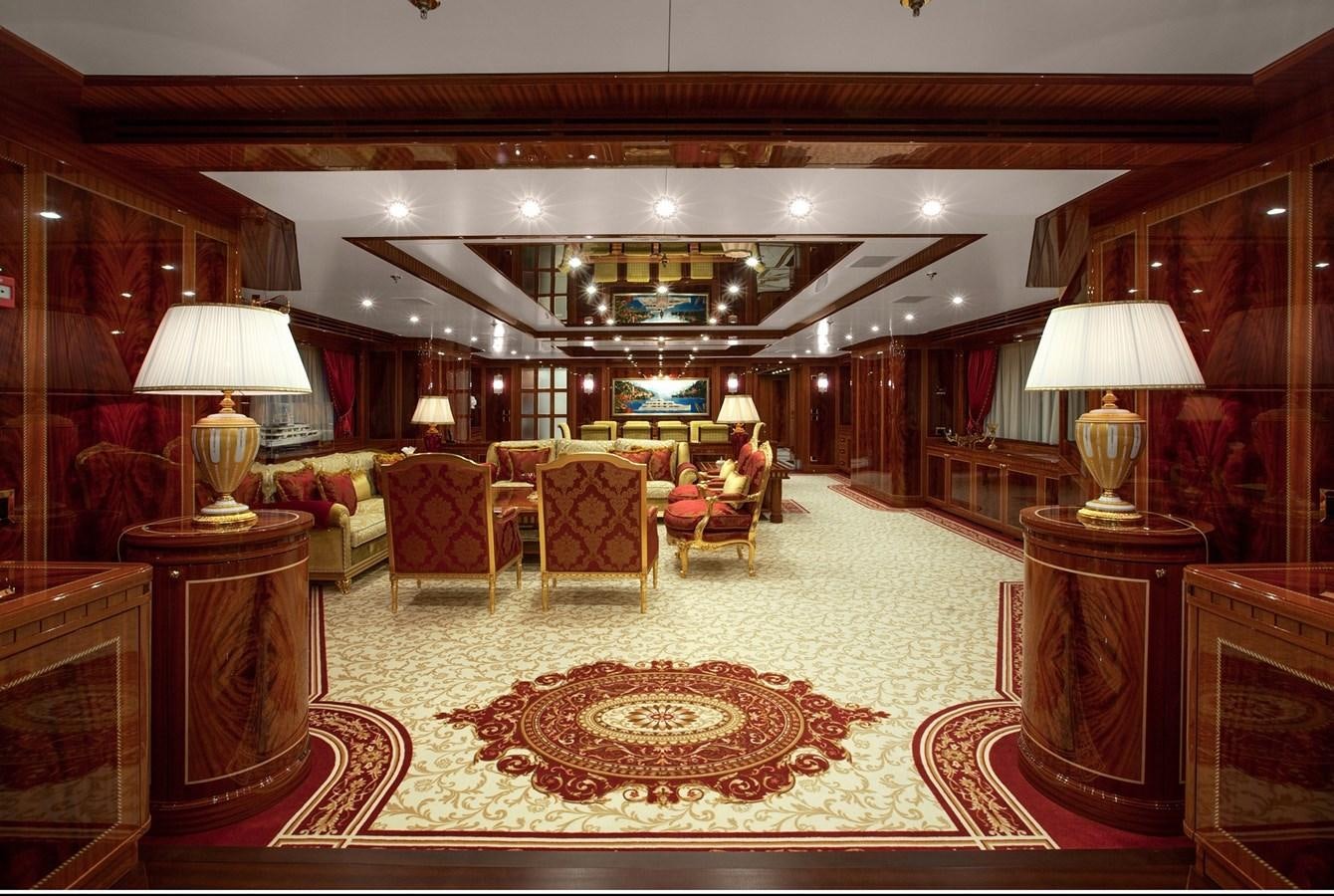 a large room with a large mirror aboard KADIMO'S Yacht for Sale
