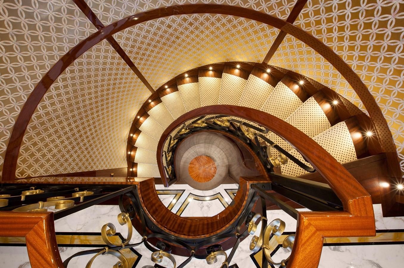 a domed ceiling with a chandelier aboard KADIMO'S Yacht for Sale