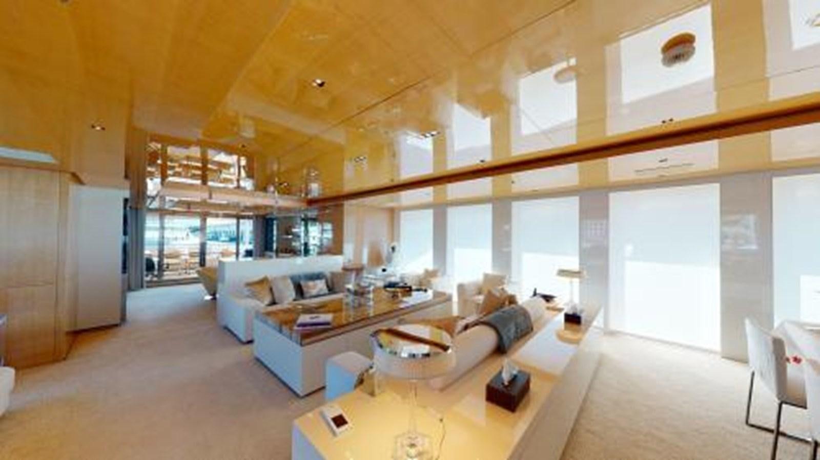 a living room with a large window aboard LA PELLEGRINA 1 Yacht for Sale
