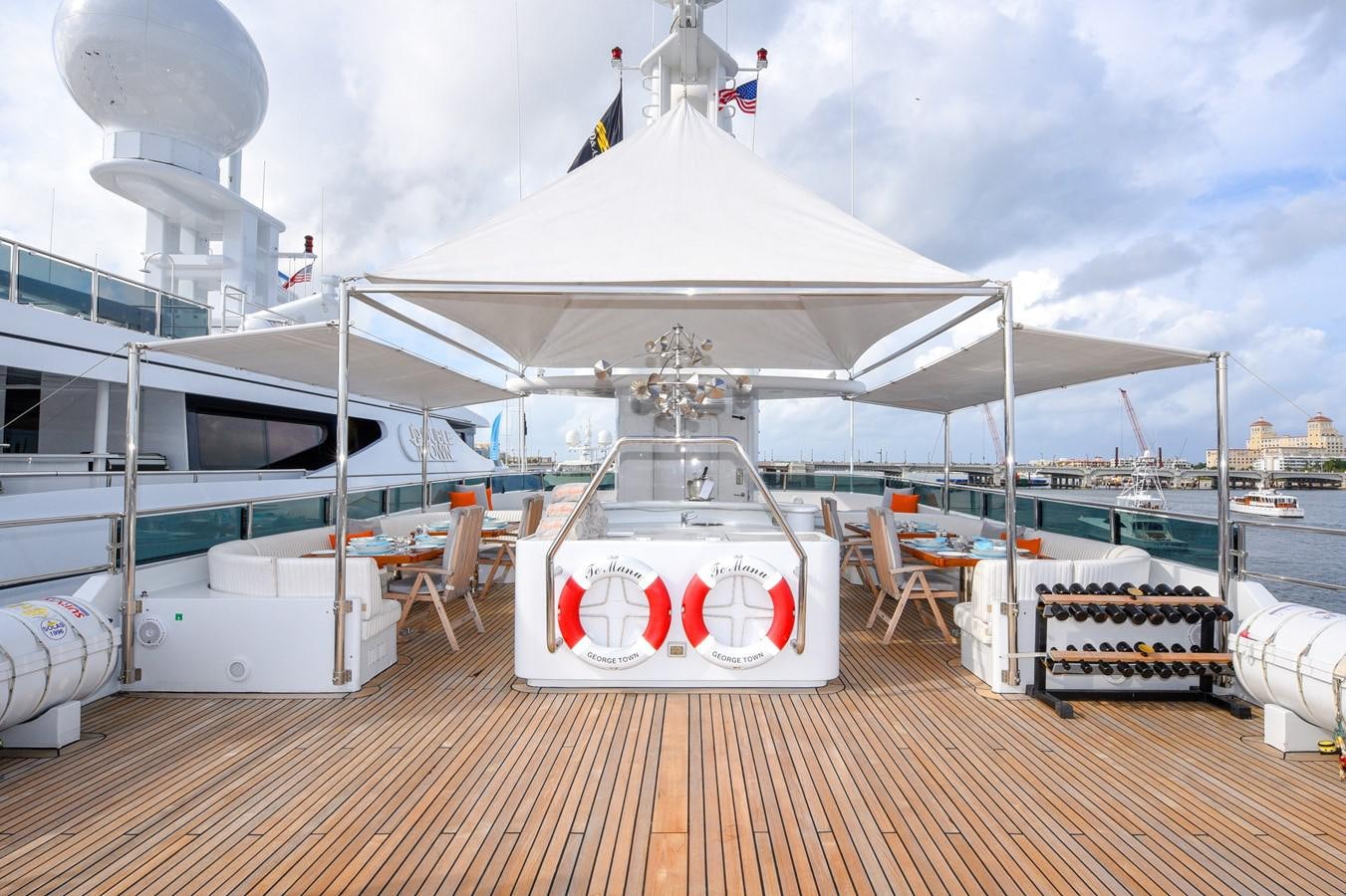 a boat on a dock aboard TE MANU Yacht for Sale