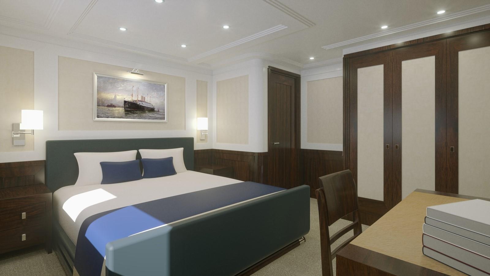 a bed in a room aboard PROJECT MARLIN Yacht for Sale