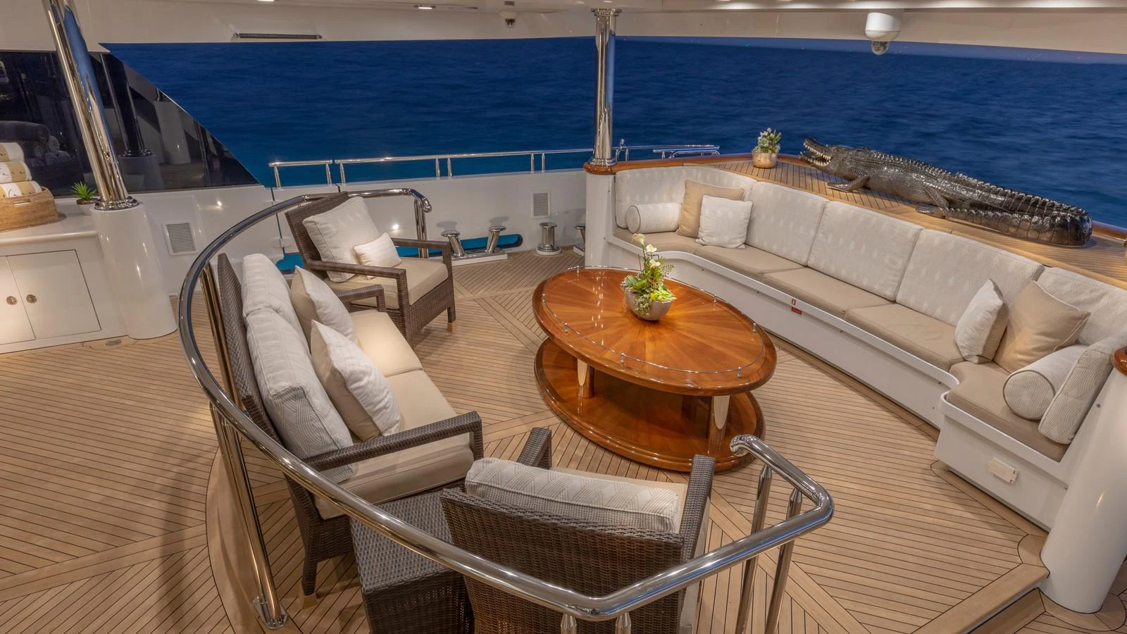 a living room with a large pool aboard GLAZE Yacht for Sale