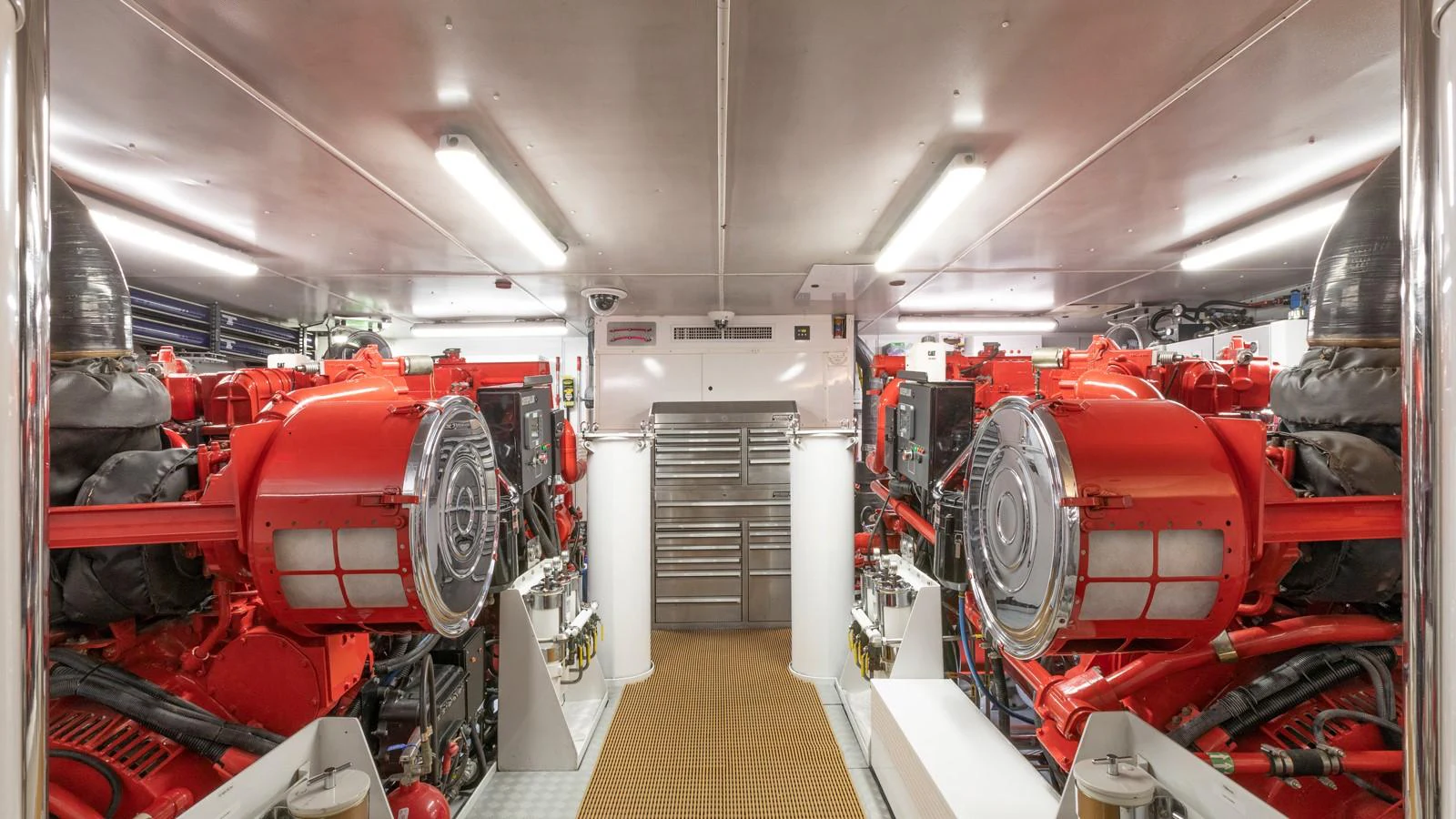 a room with red machinery aboard GLAZE Yacht for Sale