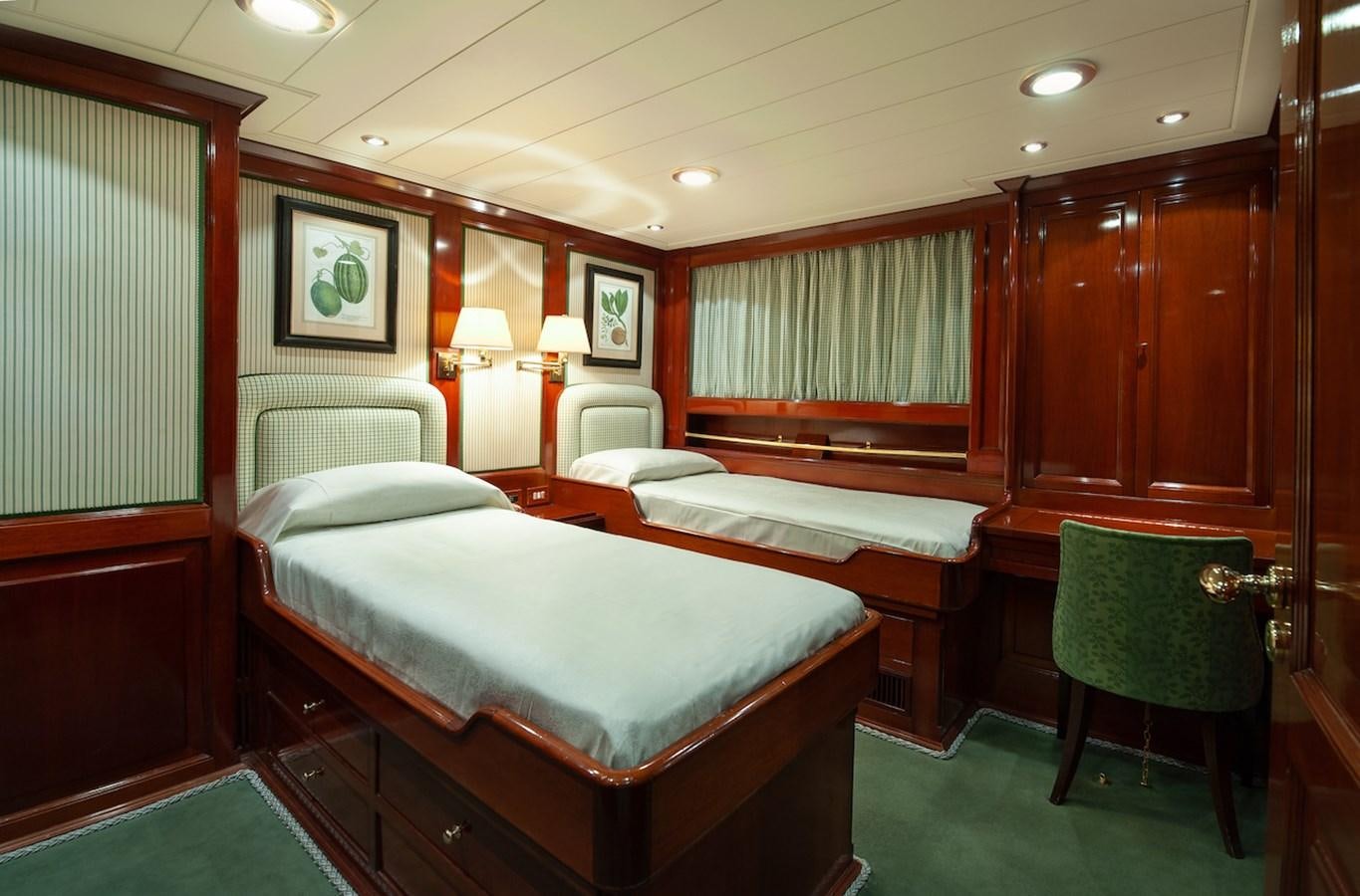 a room with two beds aboard BELLE BRISE Yacht for Sale