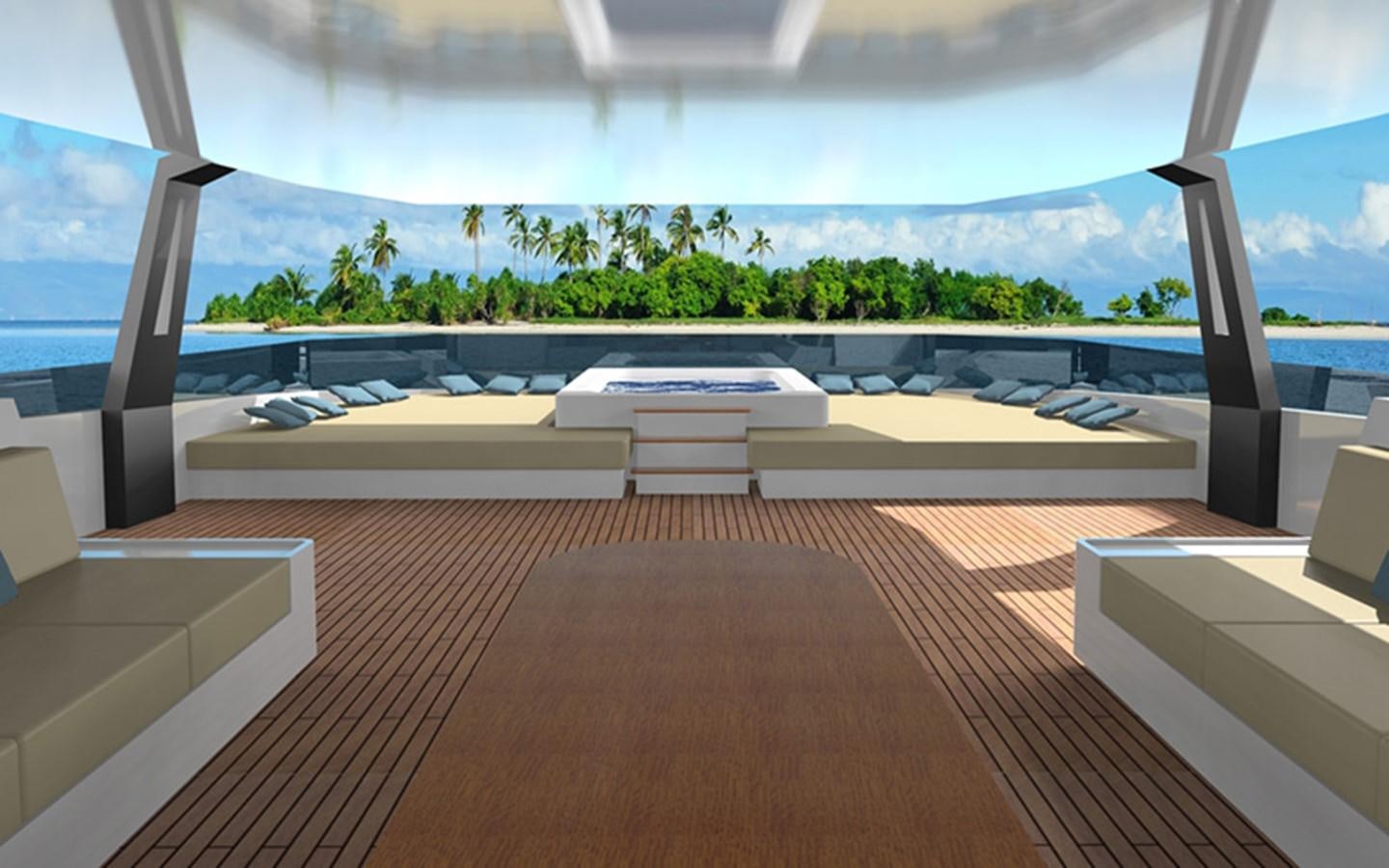 a room with a pool aboard CAPE HAWK 690 Yacht for Sale