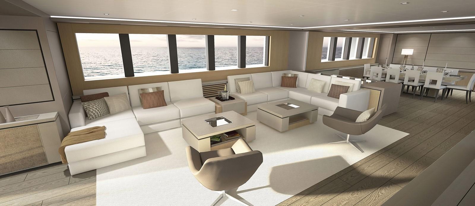a large room with couches and a table aboard OCEA X47 Yacht for Sale