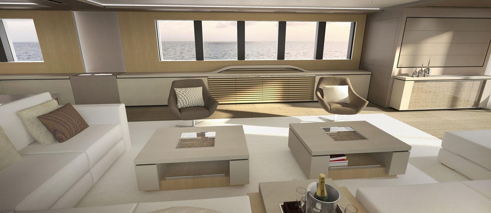 a room with a couch and a coffee table aboard OCEA X47 Yacht for Sale