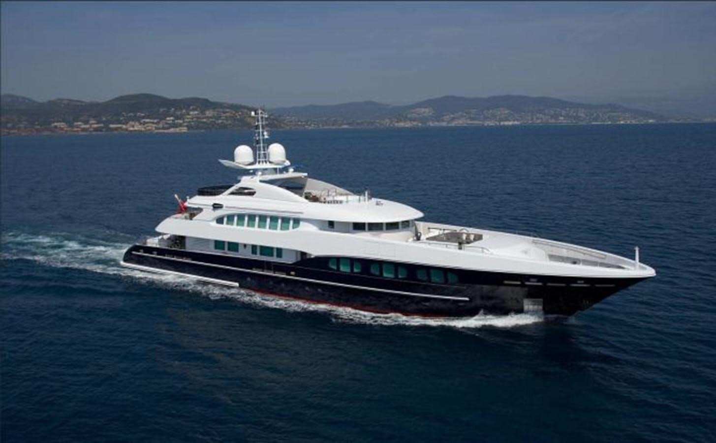 a large white boat in the water aboard ATINA Yacht for Sale