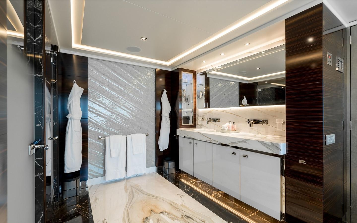 a bathroom with a large sink aboard ATINA Yacht for Sale