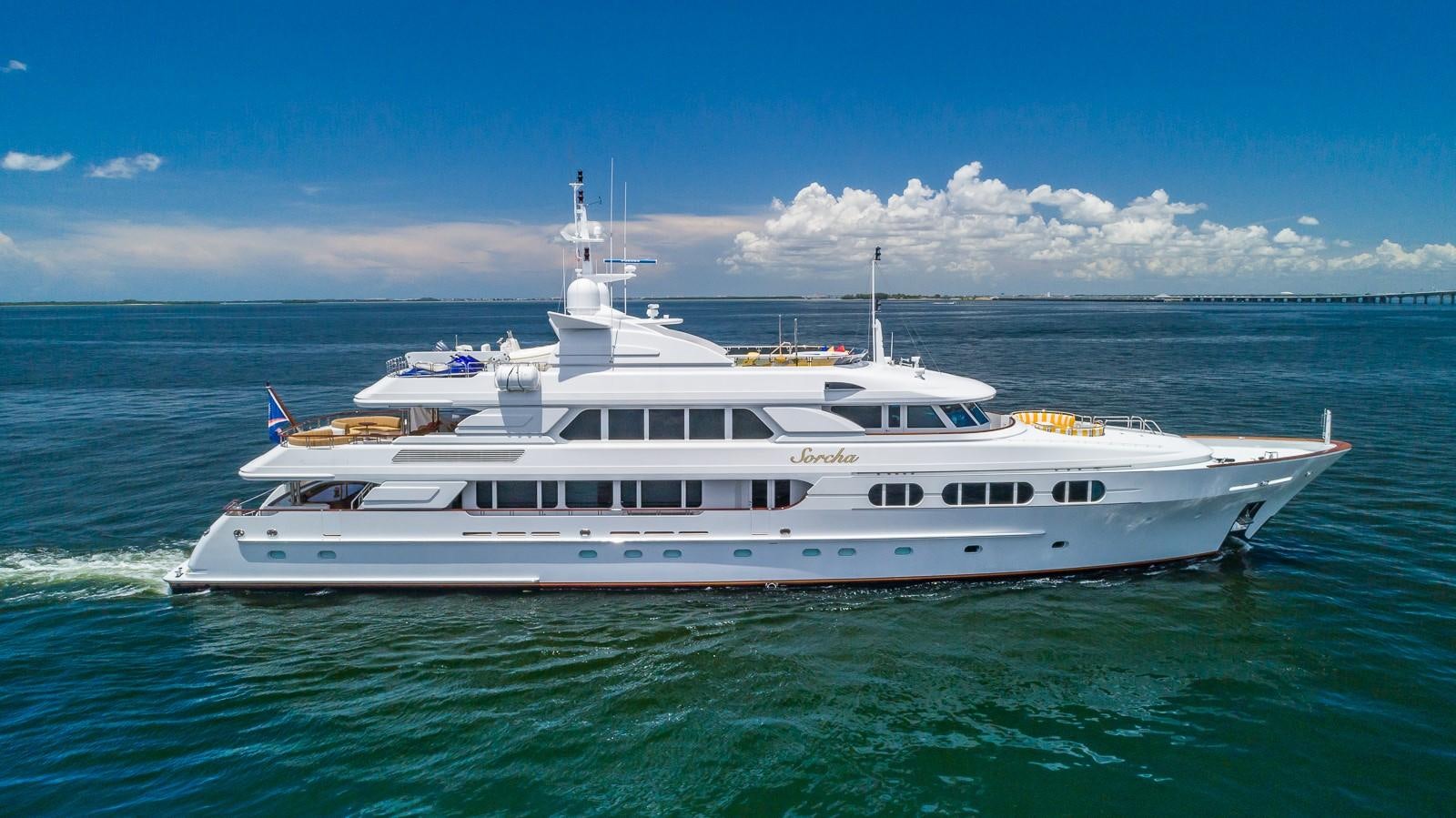 a white yacht in the water aboard SORCHA Yacht for Sale