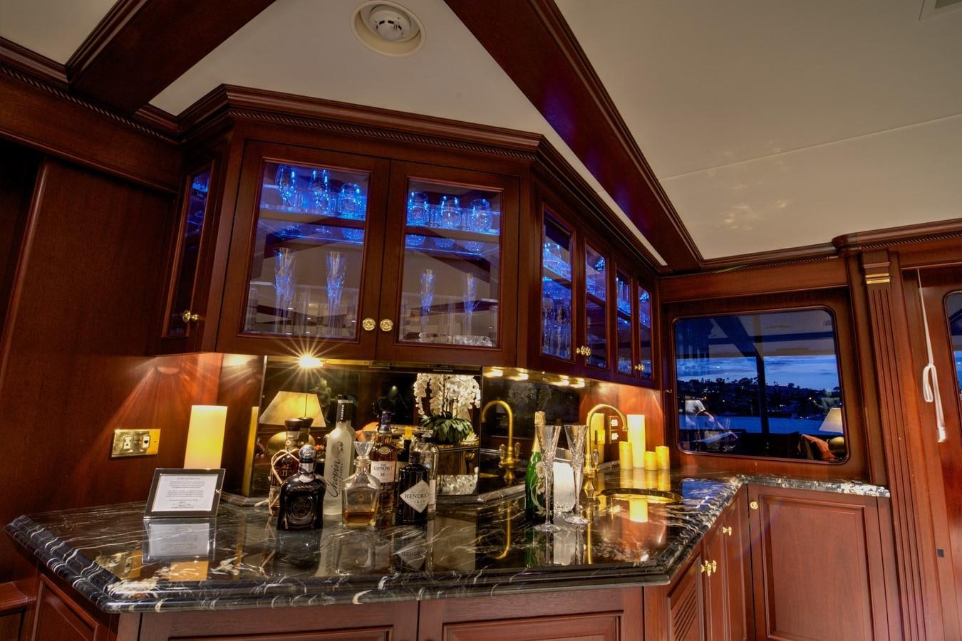 a kitchen with a marble counter top aboard SCORPIO Yacht for Sale