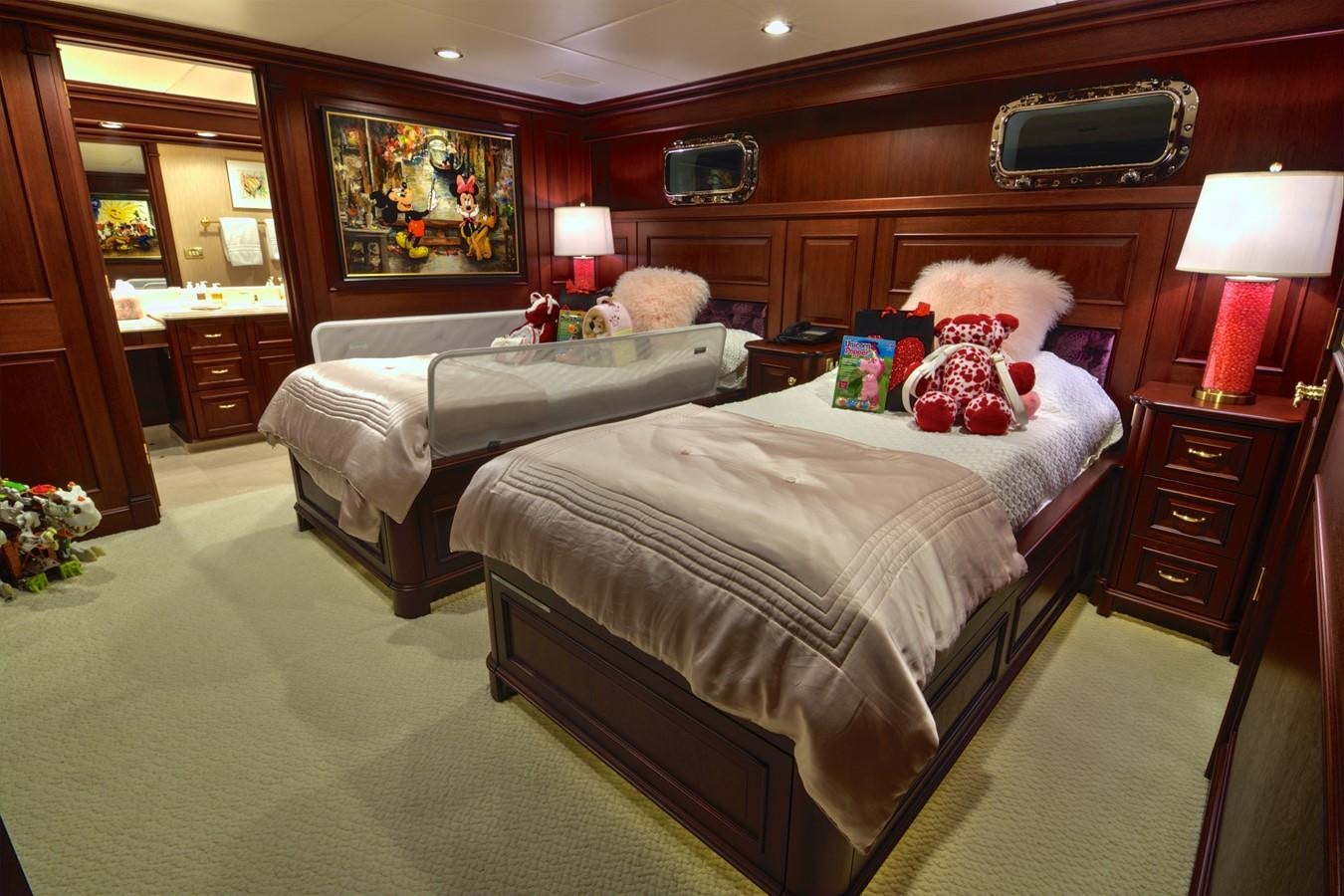 a bedroom with a large bed aboard SCORPIO Yacht for Sale