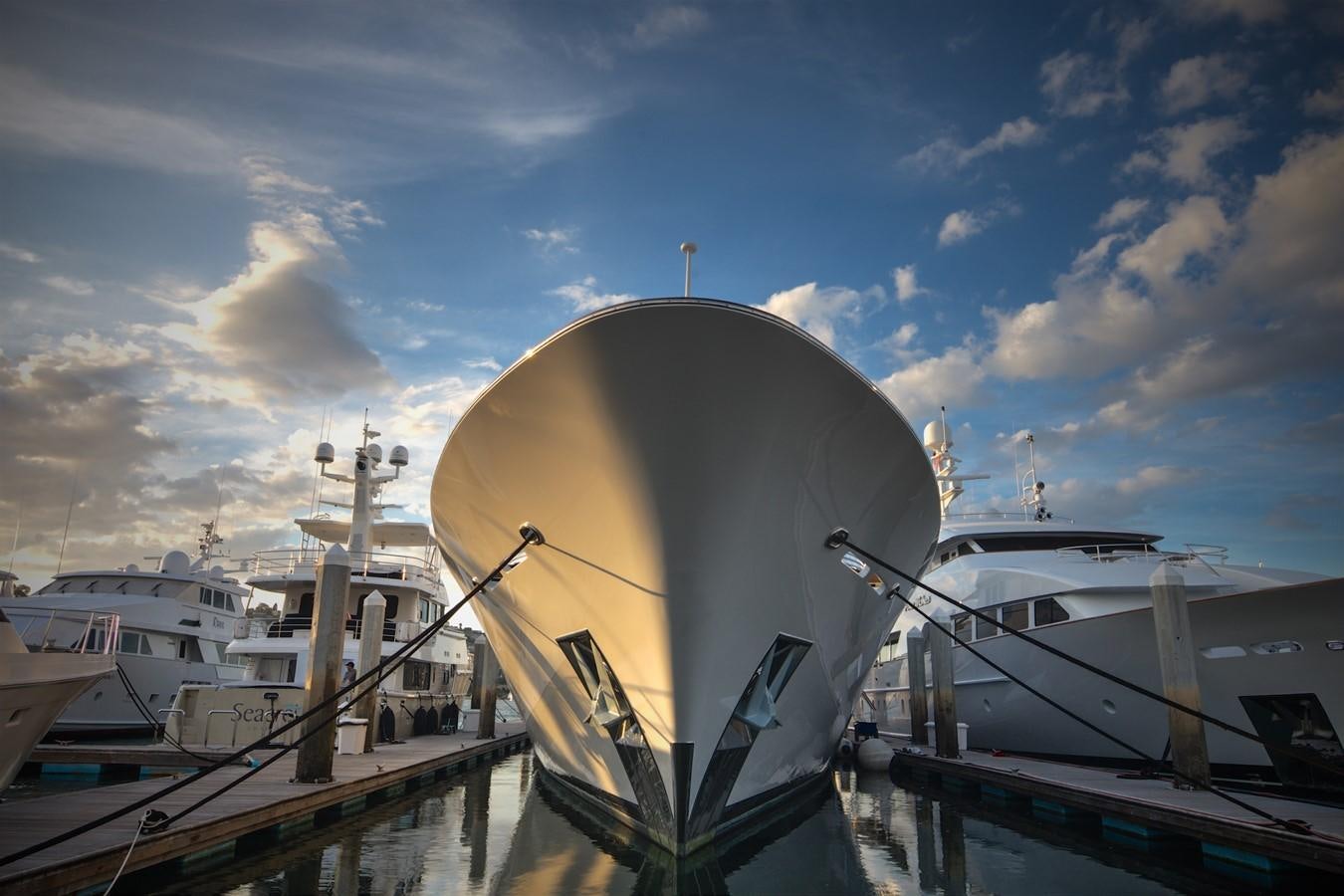 a boat docked at a pier aboard SCORPIO Yacht for Sale