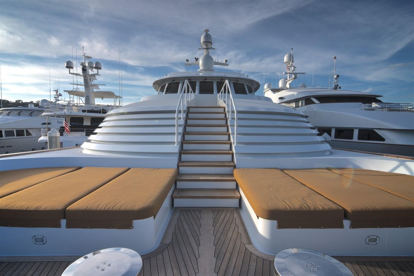 a boat with a staircase aboard SCORPIO Yacht for Sale