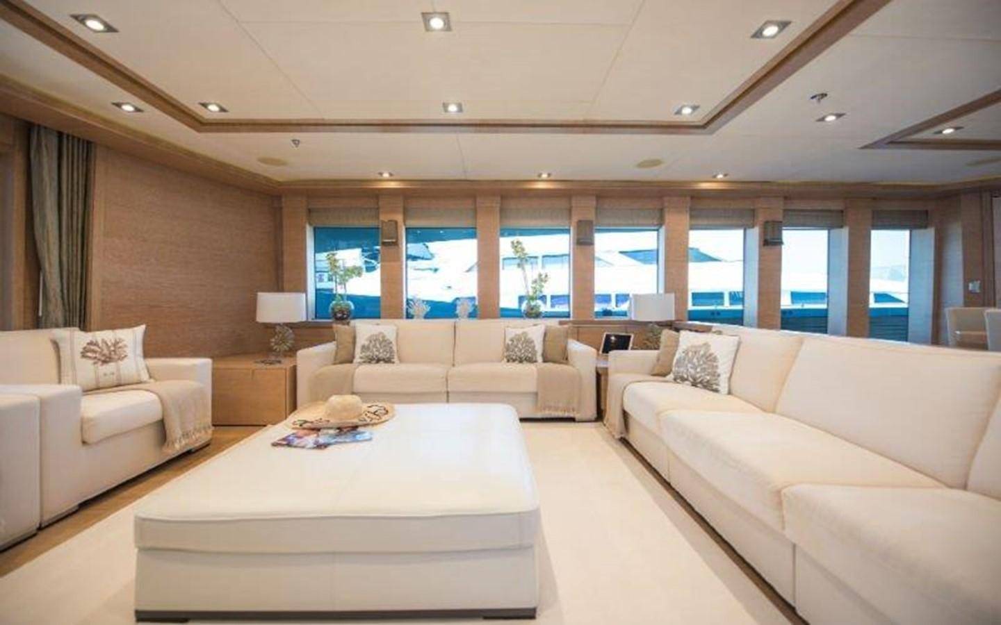 a living room with a large window aboard NORMA JEAN Yacht for Sale