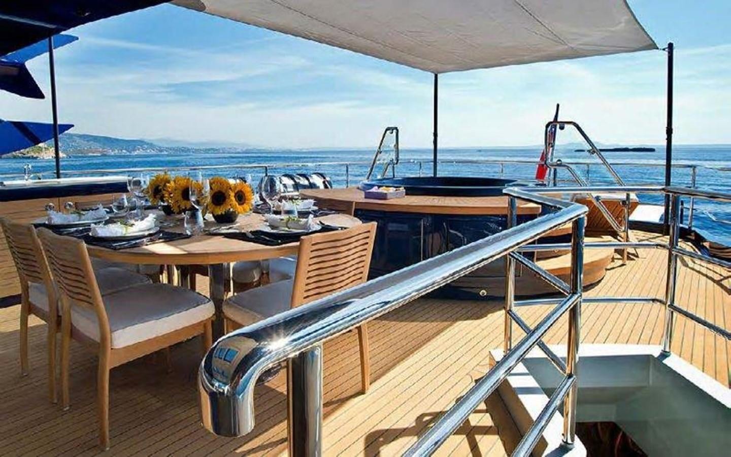 a table and chairs on a boat aboard NORMA JEAN Yacht for Sale