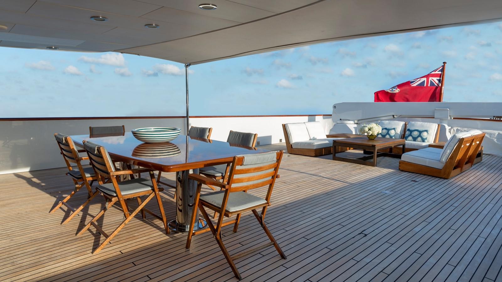 a room with a table chairs and a large window aboard NATALIA V Yacht for Sale
