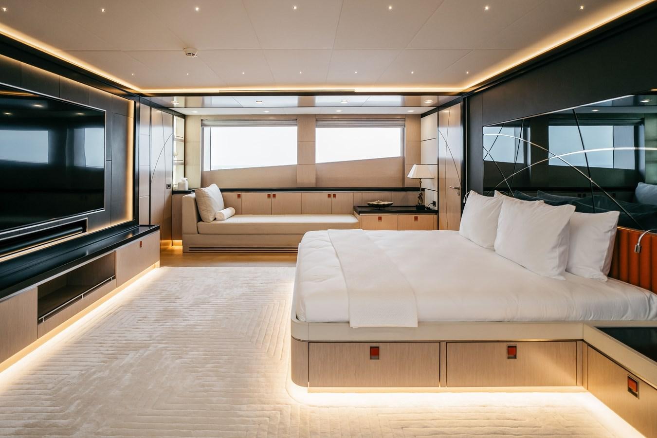 a room with a bed and a tv aboard BERING B145 #02 Yacht for Sale