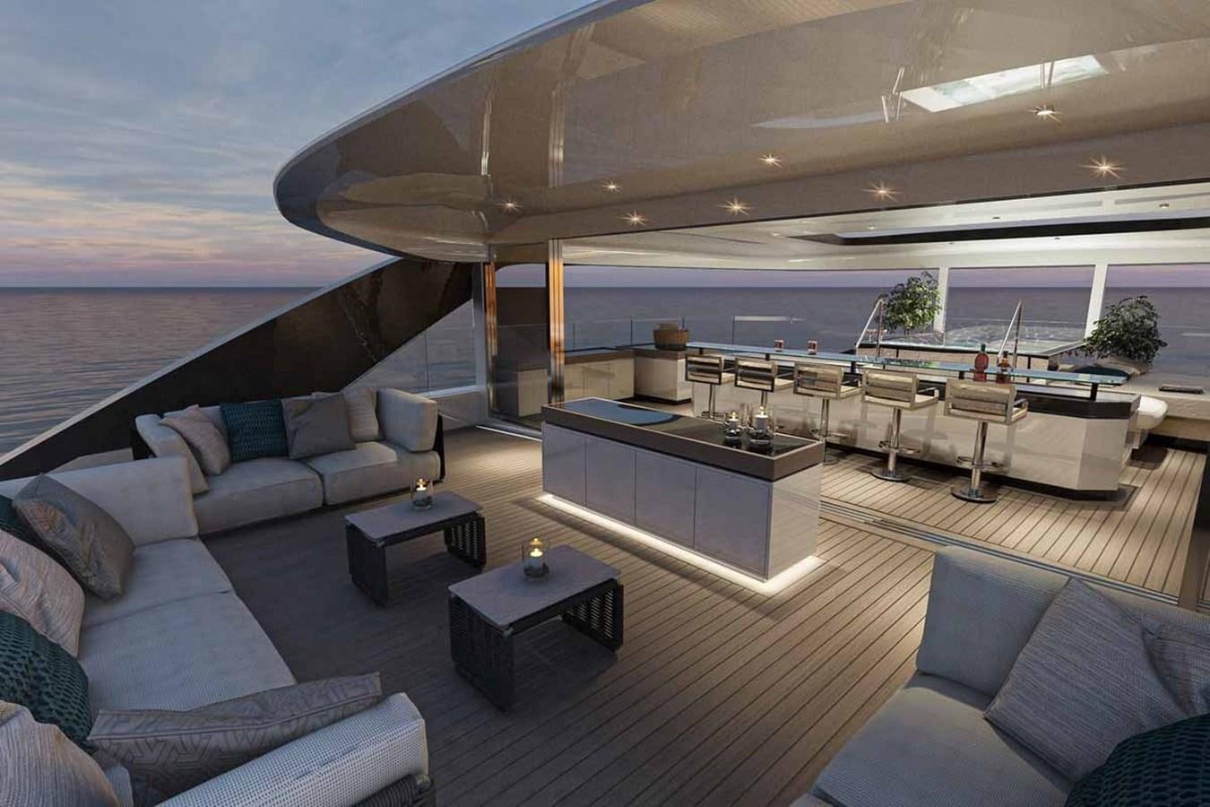 a modern living room with a large ocean view aboard HALARA (NAME RESERVED) Yacht for Sale