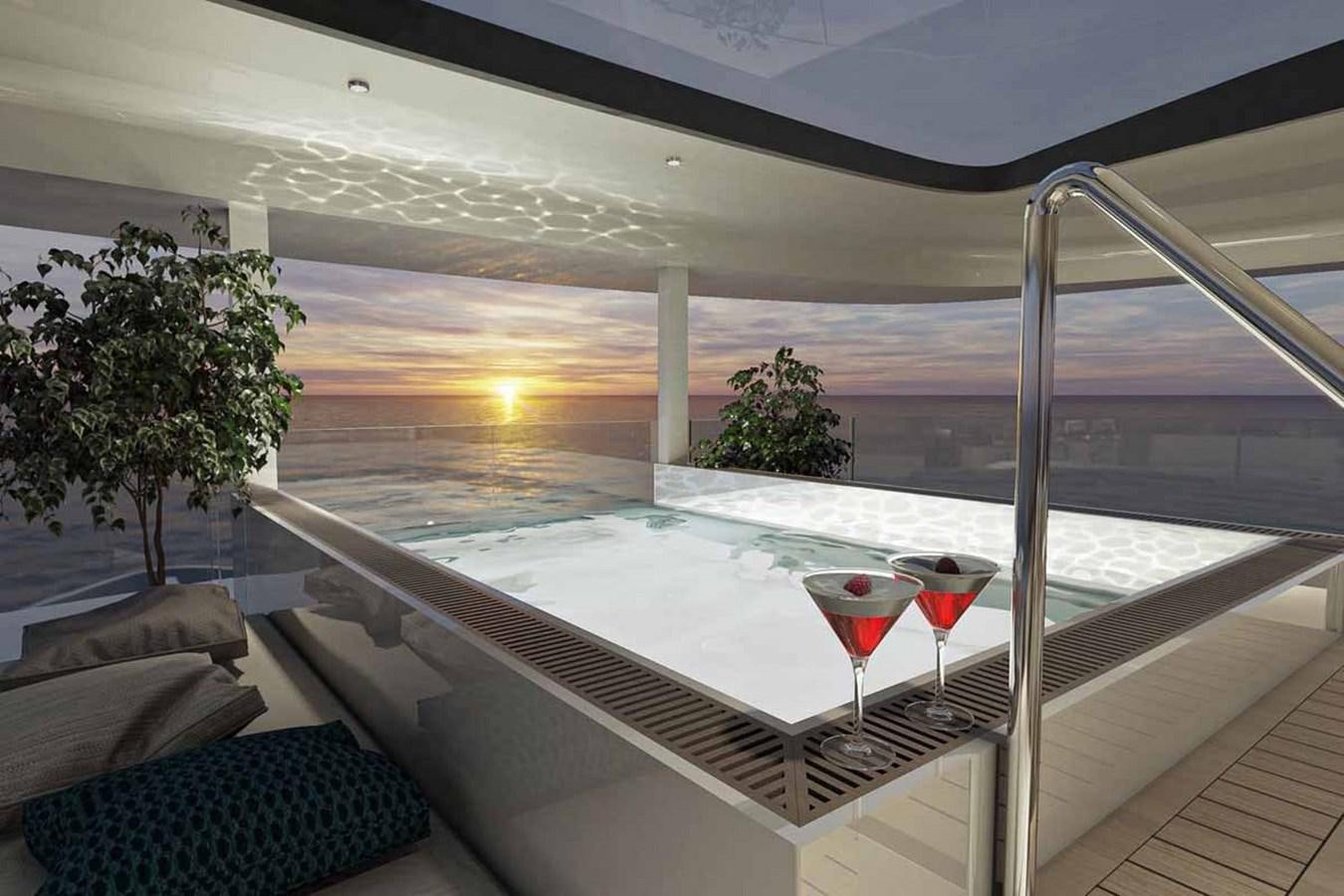 a balcony with a couple of drinks on the balcony aboard HALARA (NAME RESERVED) Yacht for Sale