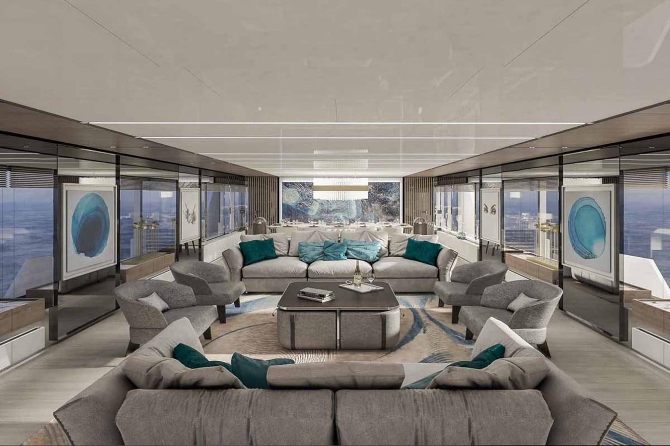 a living room with a large window aboard HALARA (NAME RESERVED) Yacht for Sale