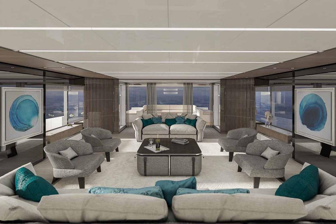 a living room with a large screen aboard HALARA (NAME RESERVED) Yacht for Sale