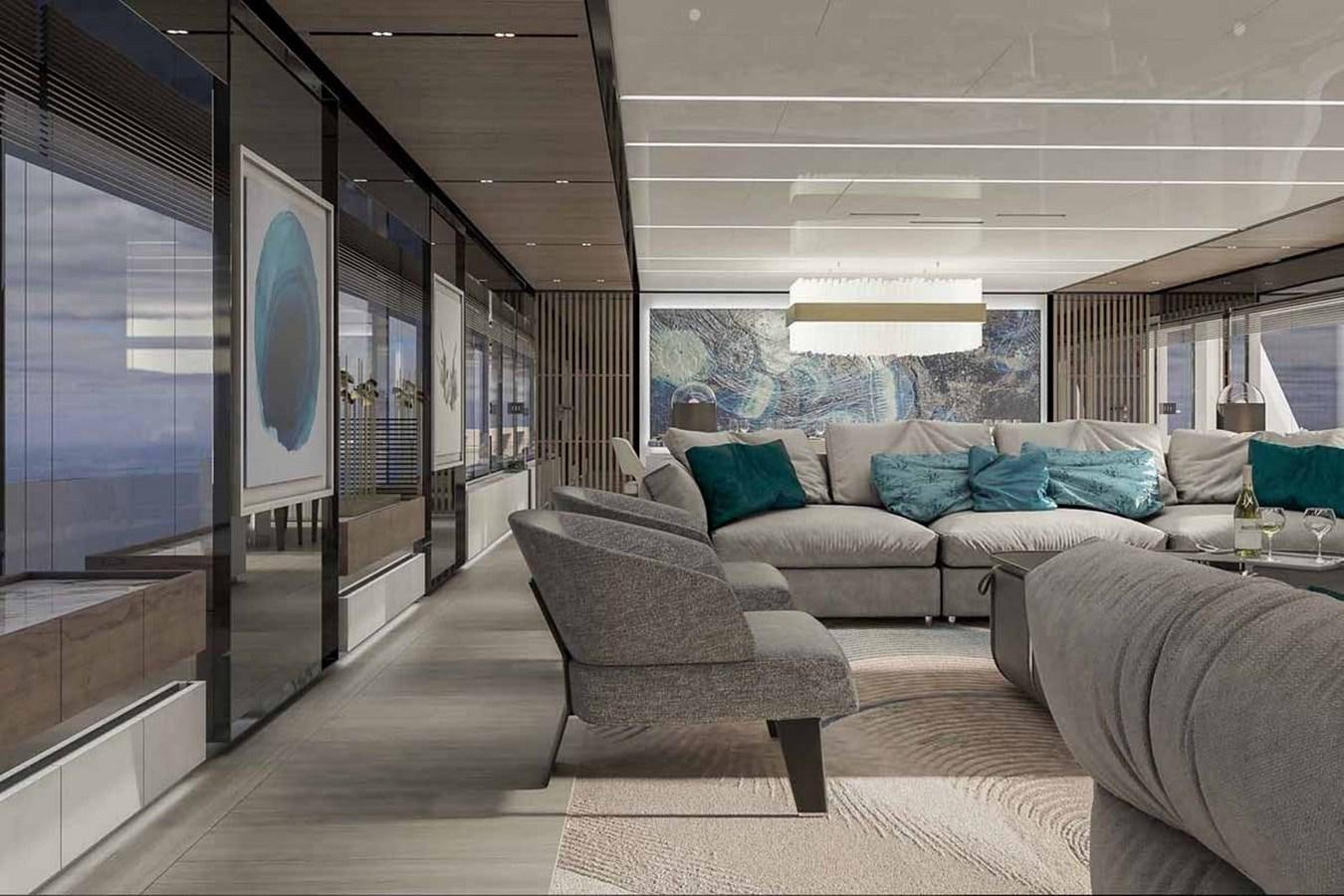 a room with a couch and a tv aboard HALARA (NAME RESERVED) Yacht for Sale