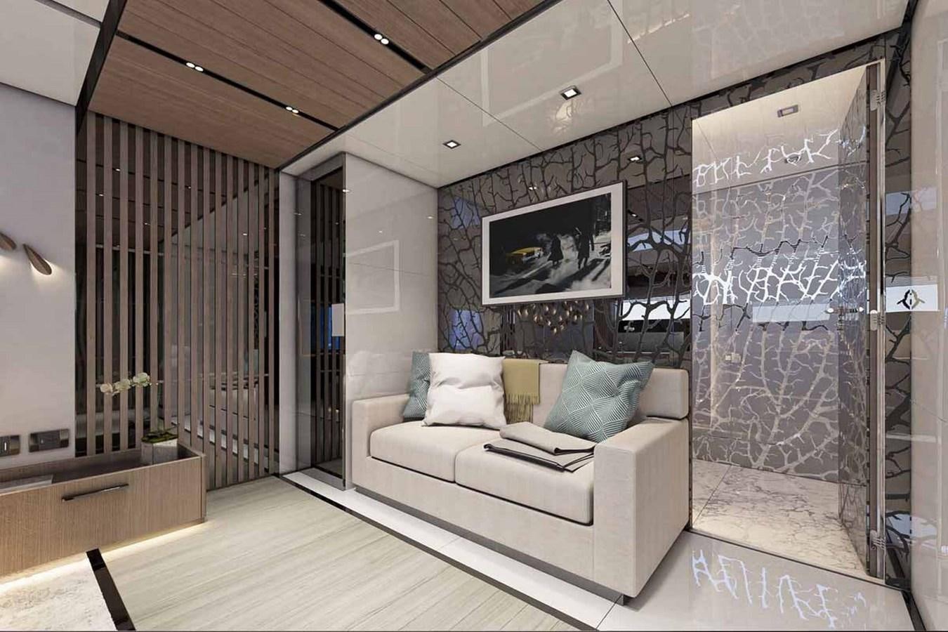 a room with a couch and a wall of glass aboard HALARA (NAME RESERVED) Yacht for Sale