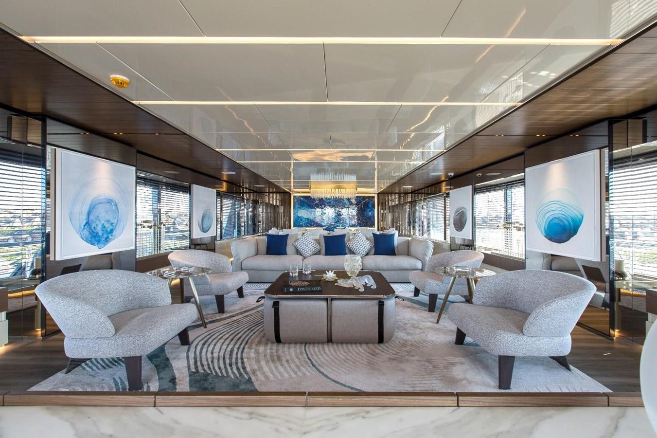 a living room with a large window aboard HALARA (NAME RESERVED) Yacht for Sale