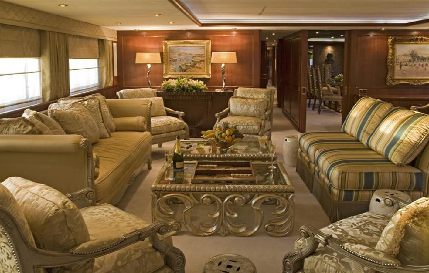 a living room with a large window aboard SEA DREAM Yacht for Sale