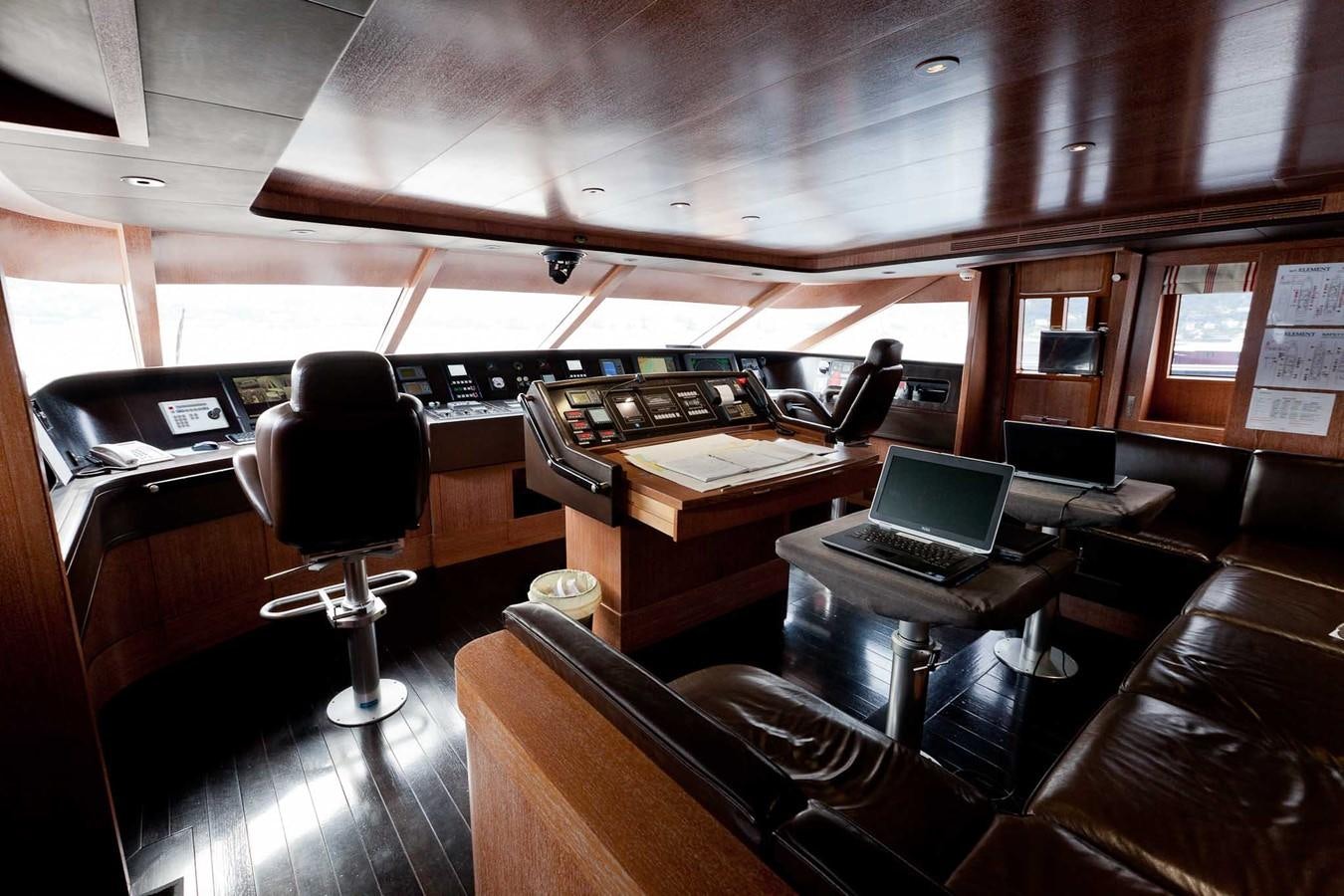 an empty room with a desk and chairs aboard ELEMENT Yacht for Charter