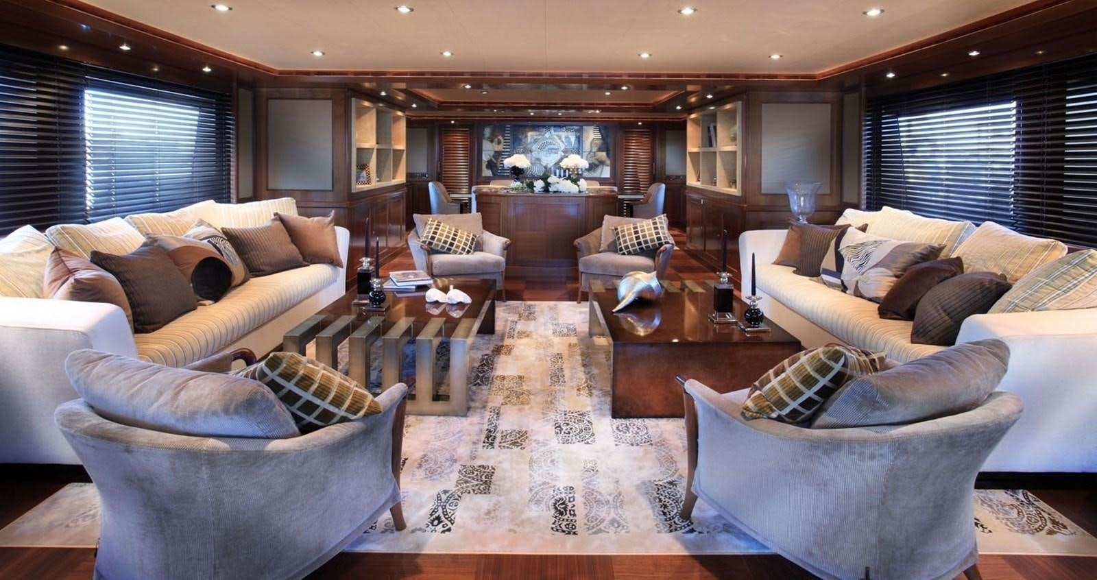 a living room with a large window aboard BEHIKE Yacht for Sale
