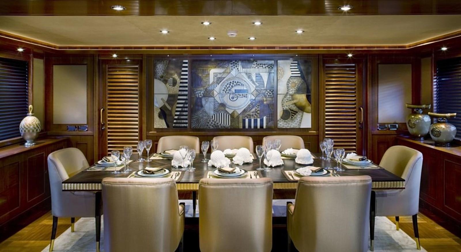 a dining room table with chairs aboard BEHIKE Yacht for Sale