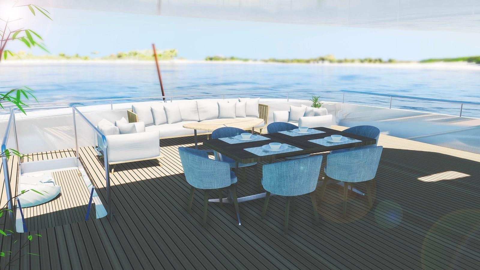 a table and chairs on a beach aboard EXPLORER ICE CLASS Yacht for Sale