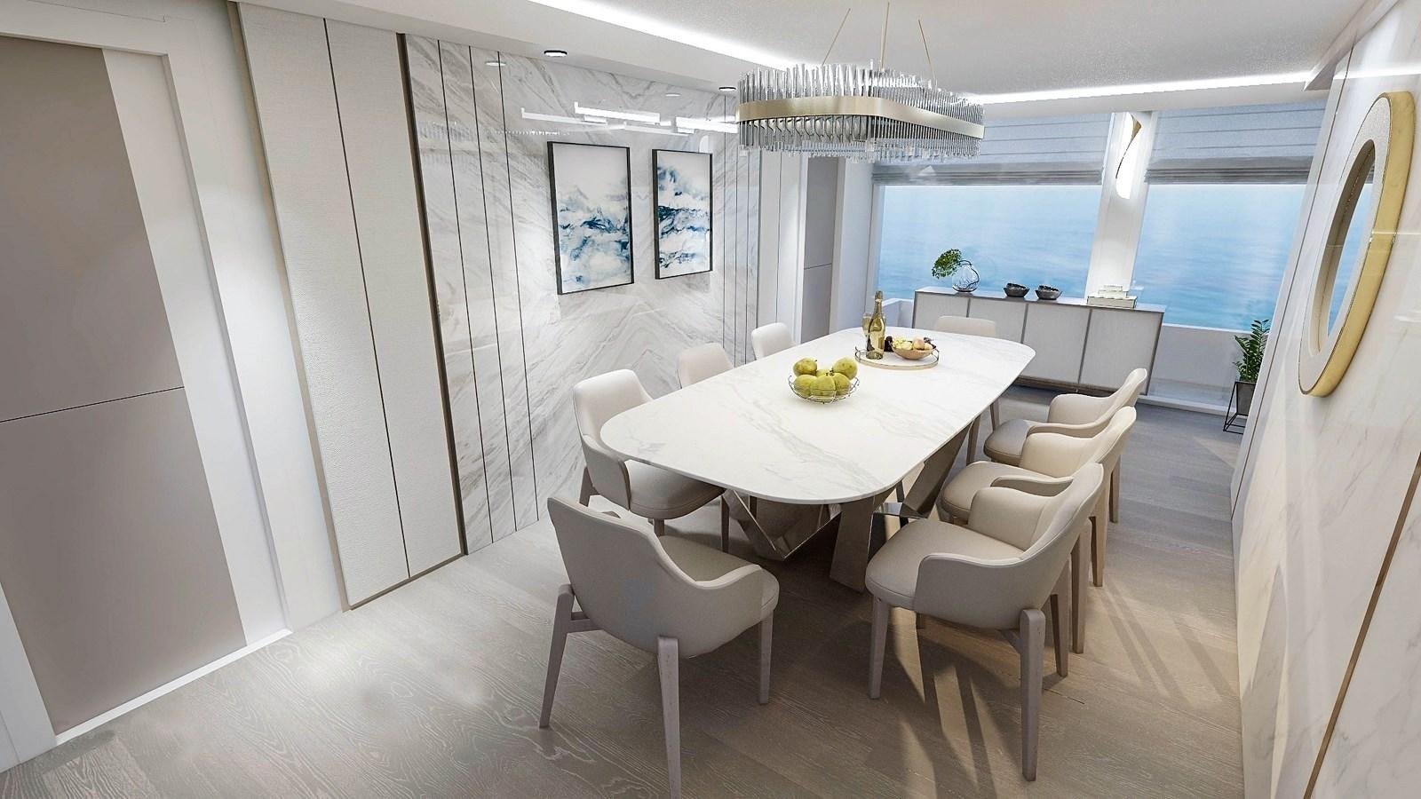 a large room with a table and chairs aboard EXPLORER ICE CLASS Yacht for Sale