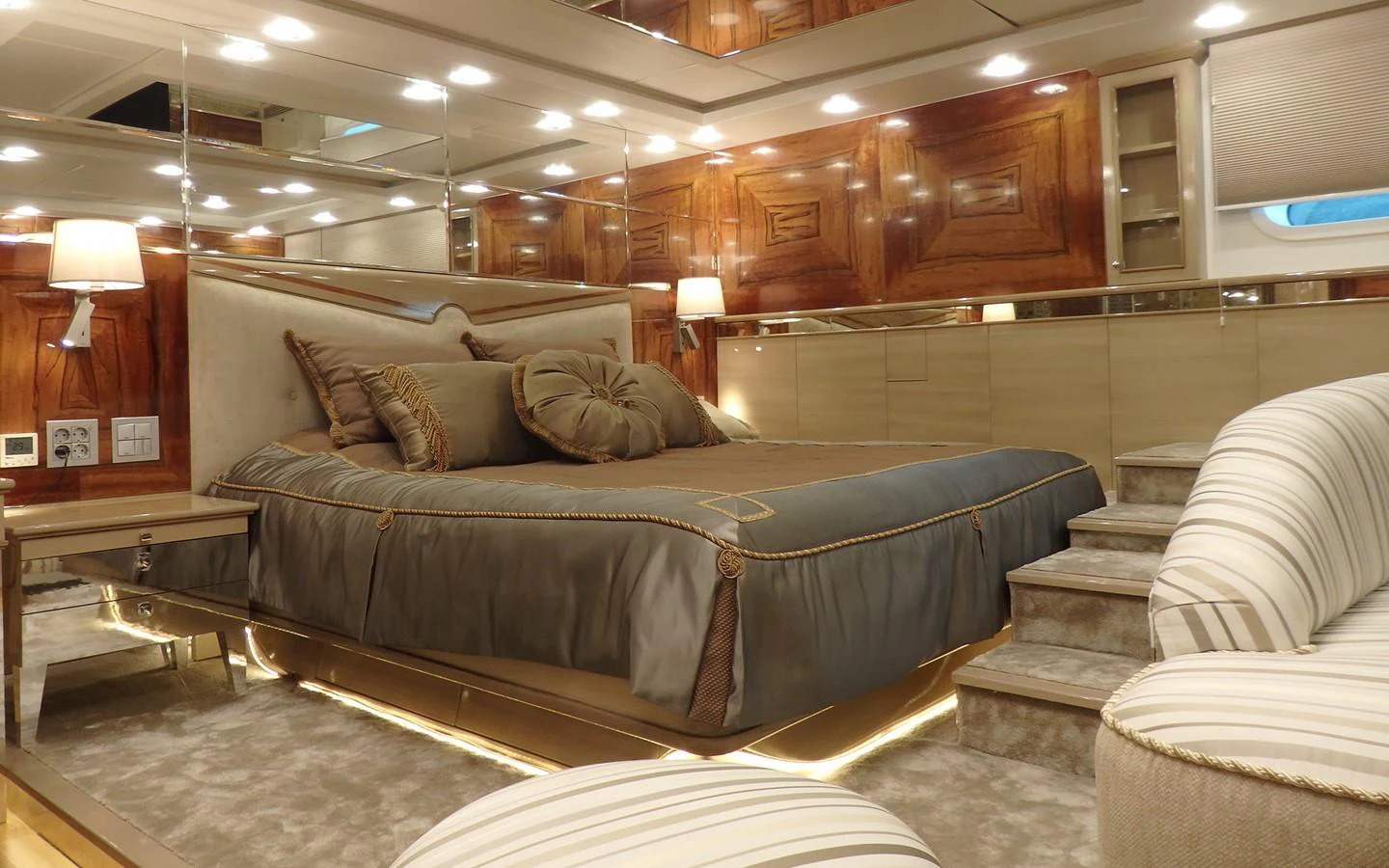 a bed in a room aboard DESTINY Yacht for Sale