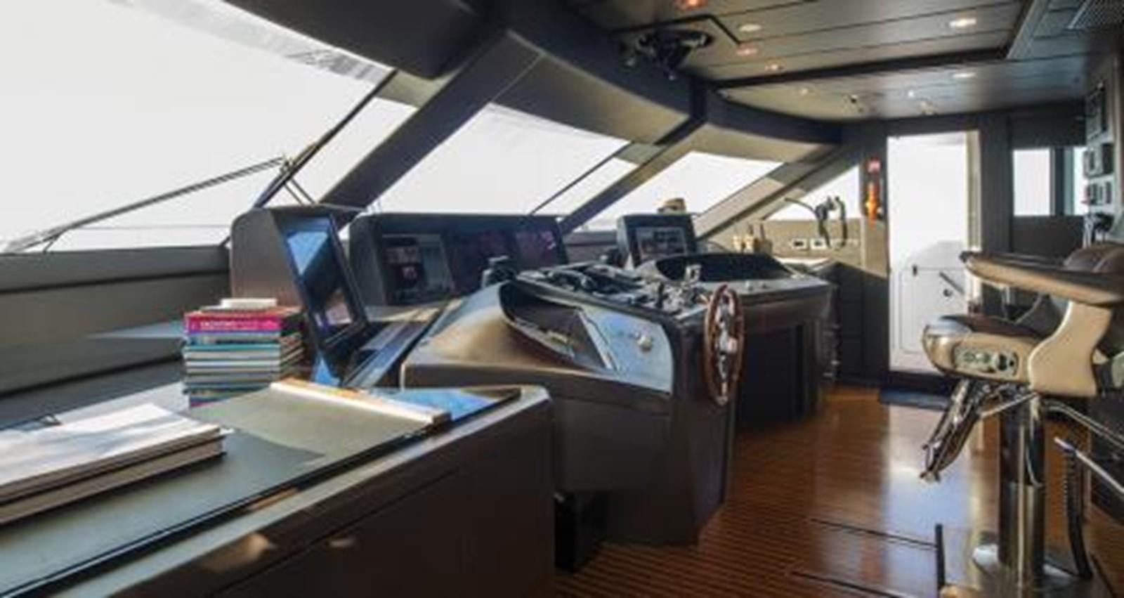 a room with a desk and computer aboard NELA Yacht for Sale