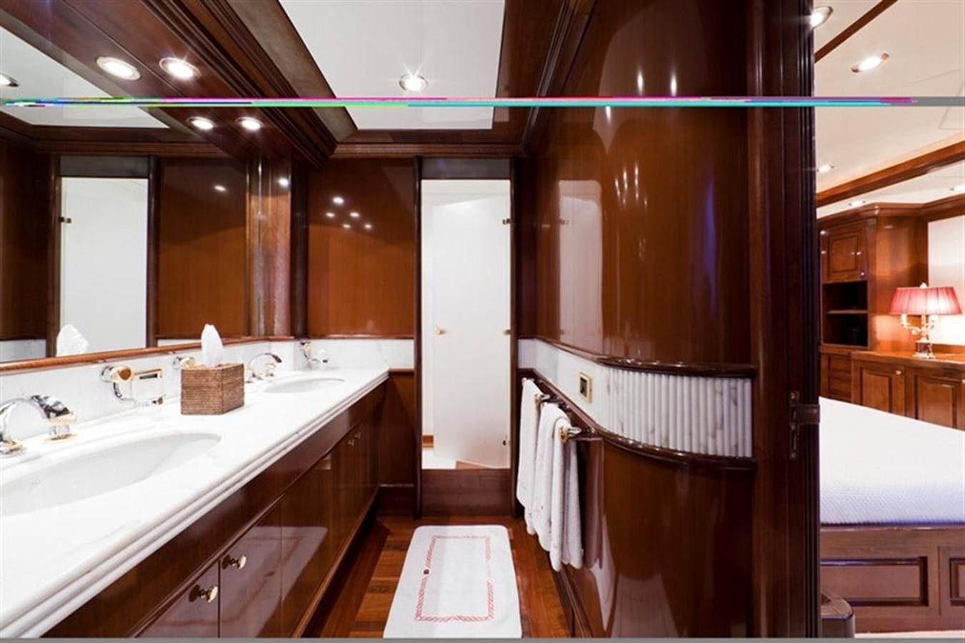 a bathroom with a sink and a shower aboard SOPHIE BLUE Yacht for Sale