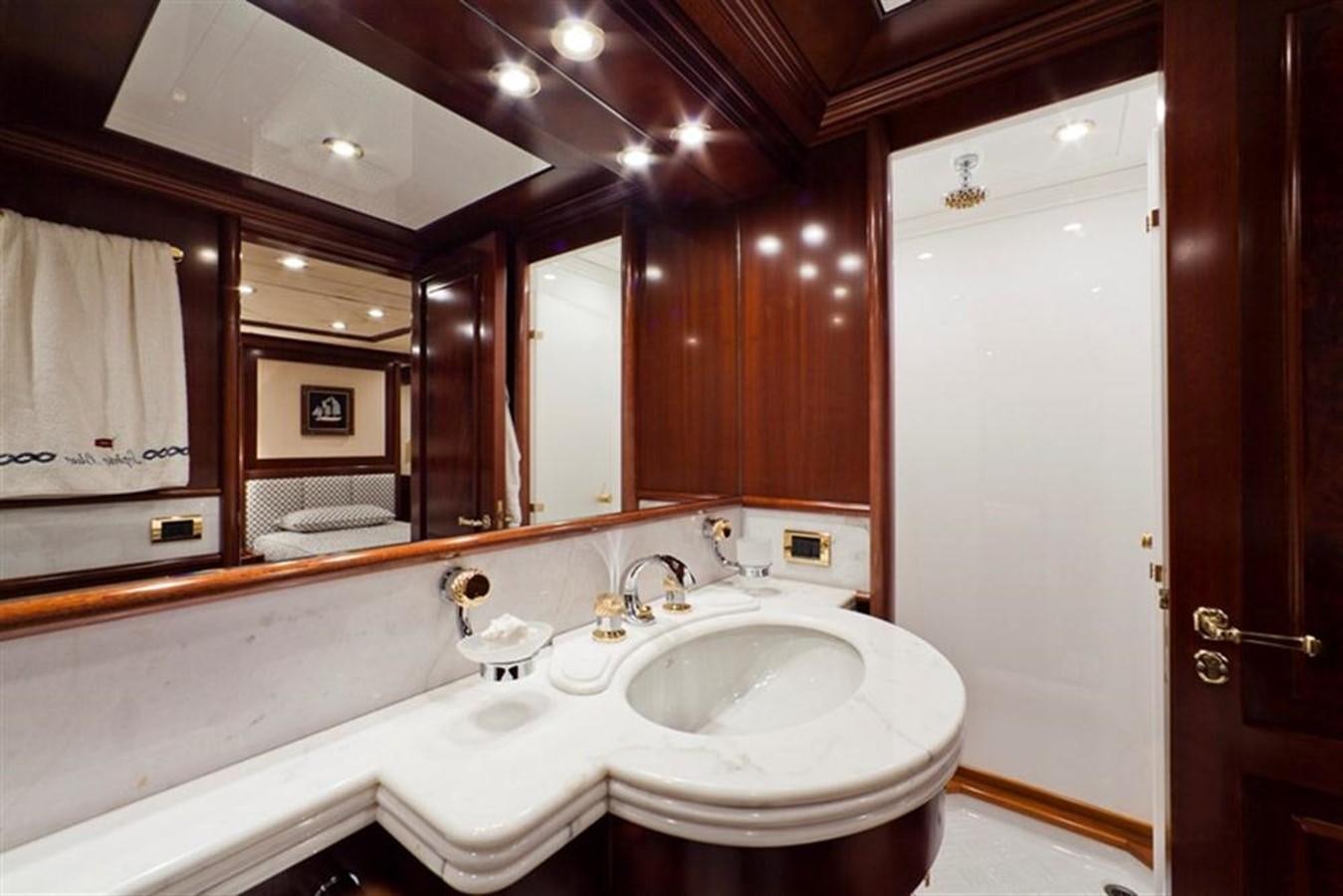 a bathroom with two sinks aboard SOPHIE BLUE Yacht for Sale