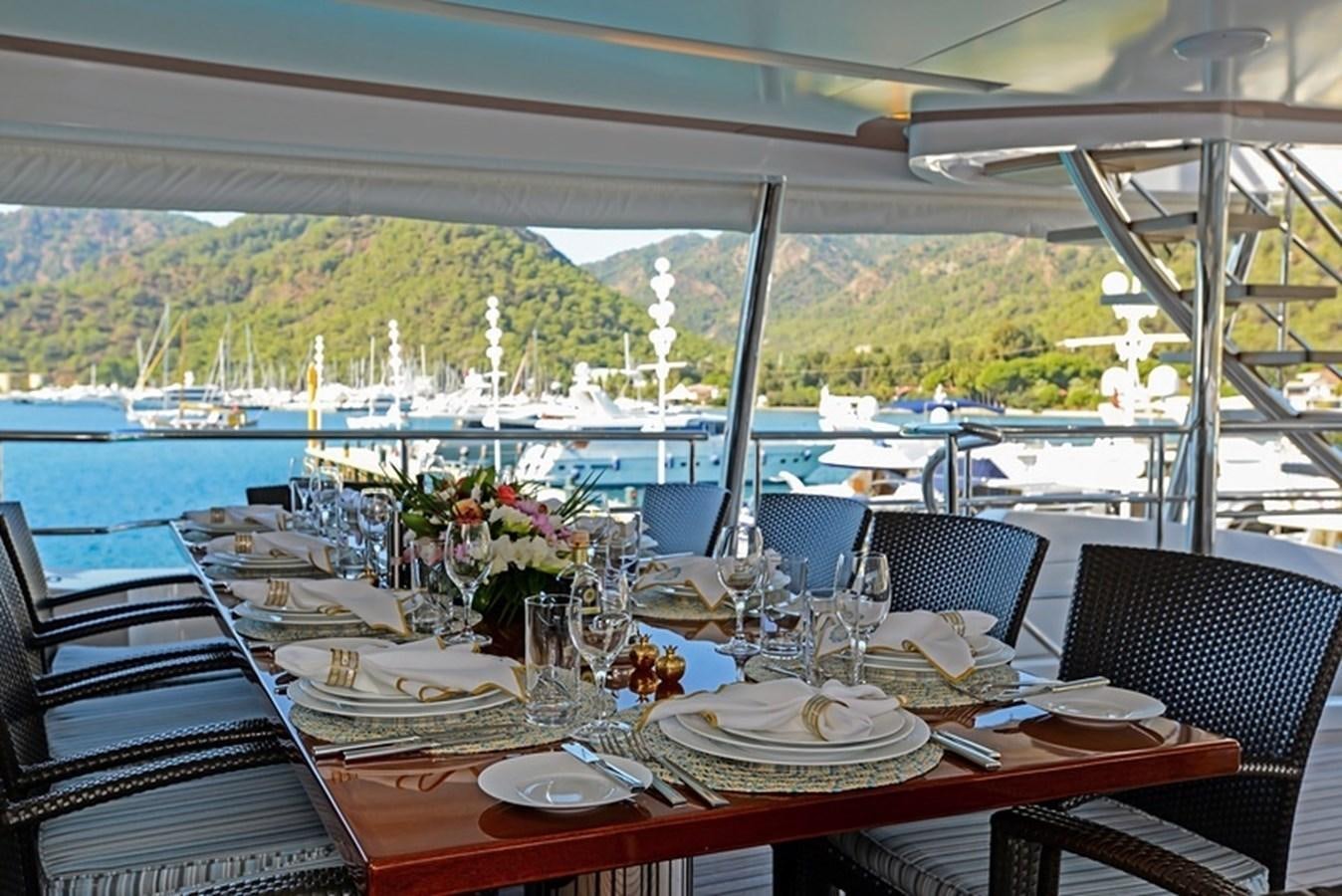 a table set for a meal aboard ORYX Yacht for Sale